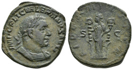 IMPERIO ROMANO. VALERIANO I. Sestercio. Roma (254). A/ Busto laureado y acorazado a der.; IMP C P LIC VALERIANVS AVG. R/ Fides a izq. con dos estandar...