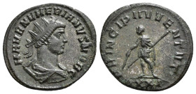 IMPERIO ROMANO. NUMERIANO. Antoniniano. Ticinum (282-283). A/ Busto radiado y drapeado a der.; M AVR NVMERIANVS NOB C. R/ Numeriano a izq. con vara y ...