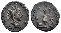 IMPERIO ROMANO. TÉTRICO II. Antoniniano. Colonia (273-274). A/ Busto radiado y drapeado a der.; C.P.E. TETRICVS CAES. R/ Utensilios sacerdotales; PIET...