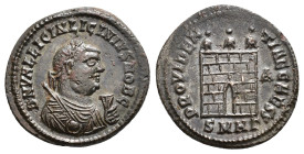 IMPERIO ROMANO. LICINIO II. Follis. Heraclea (318-320). A/ Busto laureado, drapeado, con cetro y mappa a der.; D N VAL LICIN LICINIVS NOB C. R/ Puerta...