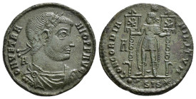 IMPERIO ROMANO. VETRANIÓN. Follis. Siscia (350). A/ Busto laureado, drapeado y acorazado a der.; D N VETRANIO P F AVG. R/ El emperador en traje milita...