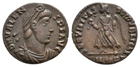 IMPERIO ROMANO. VALENTE. Follis. Roma (367-375). A/ Busto diademado, drapeado y acorazado a der.; D N VALENS P F AVG. R/ Victoria avanzando a izq.; SE...