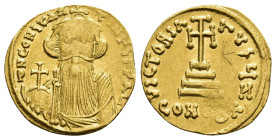 IMPERIO BIZANTINO. CONSTANS II. Sólido. Constantinopolis. A/ Busto frontal del emperador con larga barba y globo crucífero. R/ Cruz sobre 4 gradas; ma...