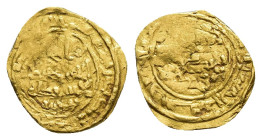ACUÑACIONES HISPANO-ÁRABES. TAIFAS S. XI. Ibn Humamm. Fracción de dinar. Al-Andalus. AU 0,64 g. 12 mm. P-42. Vanos. MBC.