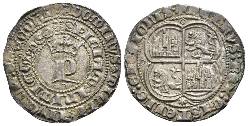 REINOS DE CASTILLA Y LEÓN. PEDRO I. Real. Coruña. AR 3,5 g. 28,16 mm. III-no, ti...