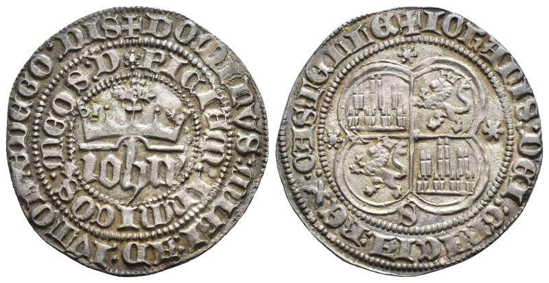 REINOS DE CASTILLA Y LEÓN. JUAN I. Real. Sevilla. AR 3,49 g. 28,3 mm. III-539.1....