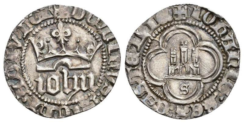 REINOS DE CASTILLA Y LEÓN. JUAN I. 1/2 real. Sevilla. AR 1,74 g. 20,77 mm. III-5...