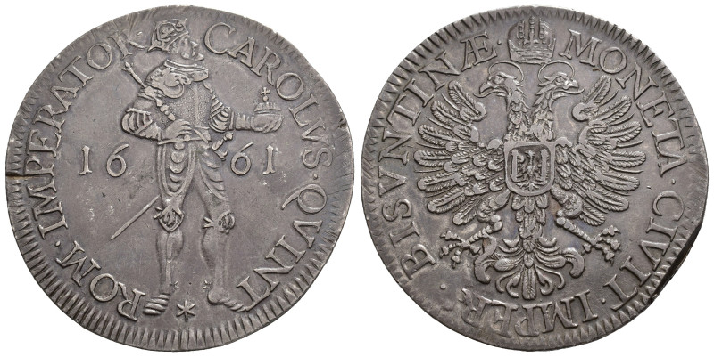 CARLOS I. Tálero. 1661. Besanzón. A nombre de Carlos V. AR 28,03 g. 42,7 mm. Dav...