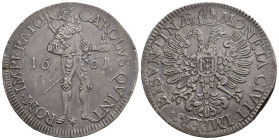 CARLOS I. Tálero. 1661. Besanzón. A nombre de Carlos V. AR 28,03 g. 42,7 mm. Dav-5070. Pequeña raya en rev. MBC+.