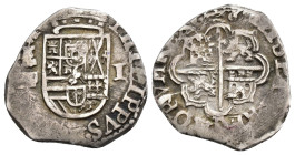 FELIPE II. Real. 1596. Segovia. Castillo. Fecha en la parte superior del rev. y valor en vertical a la der. del anv. AR 3,37 g. 22,29 mm. AC-no. MBC. ...