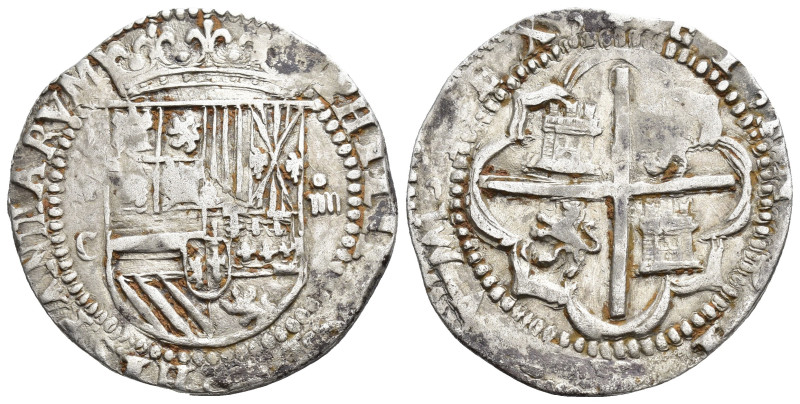 FELIPE II. 4 reales. S/F. (Potosí). (P)C-IIIIº. AR 13,48 g. 34,7 mm. AC-524. Peq...