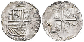 FELIPE II. 4 reales. 1592. Segovia. I con roel encima del ensayador. AR 13,5 g. 33,49 mm. AC-543. Vanos. MBC/MBC+. Rara.