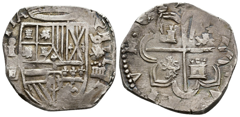 FELIPE II. 4 reales. 1595/4. Segovia. I con roel encima del ensayador. Tres punt...