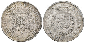 FELIPE II. Escudo de Borgoña. 1568. Nimega. AR 29,34 g. 40,72 mm. Vanhoudt-290NIJ. Ligera plata agria. MBC.
