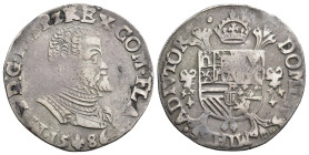 FELIPE II. 1/5 escudo. 1586. Brujas. AR 6,49 g. 30,4 mm. Vanhoudt-367BG. MBC.