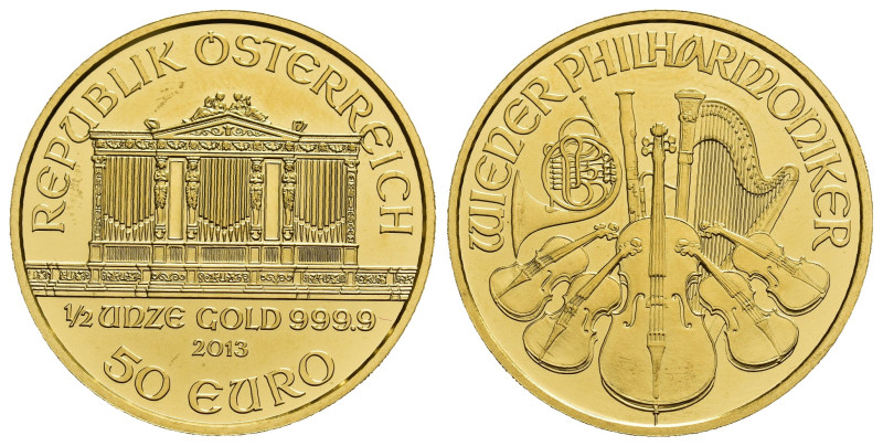 MONEDA EXTRANJERA. AUSTRIA. 50 euro. 2013. Filarmónica de Viena. AU 15,6 g. 28 m...