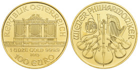 MONEDA EXTRANJERA. AUSTRIA. 100 euro. 2013. Filarmónica de Viena. AU 31,16 g. 37,07 mm. SC.