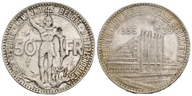 MONEDA EXTRANJERA. BÉLGICA. 50 francos. 1935. Ley. BELGIE en anv. y BELGISCHE en rev. AR 21,96 g. 35,15 mm. KM-107.1. Finas rayas. MBC+.