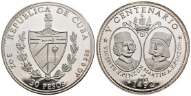 MONEDA EXTRANJERA. CUBA. 30 pesos. 1991. V Centenario. 3 onzas. AR 0,999 AR 93,4 g. 50 mm. Prueba.