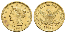 MONEDA EXTRANJERA. ESTADOS UNIDOS DE AMÉRICA. 2 1/2 dólares. 1904. AU 4,18 g. 17,85 mm. KM-72. SC.