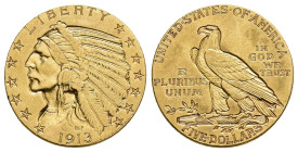 MONEDA EXTRANJERA. ESTADOS UNIDOS DE AMÉRICA. 5 dólares. 1913. AU 8,35 g. 21,5 mm. KM-129. Pequeñas marcas. MBC+.