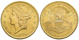 MONEDA EXTRANJERA. ESTADOS UNIDOS DE AMÉRICA. 20 dólares. 1904. AU 33,47 g. 34,45 mm. KM-74.3. EBC+.