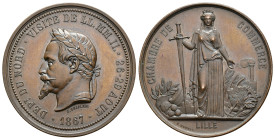 MONEDA EXTRANJERA. FRANCIA. Napoleón III. Medalla. 1867. Visita de Napoleón a la Cámara de Comercio de Lille. Grabado anv. C. Chaplain. Grabador rev. ...