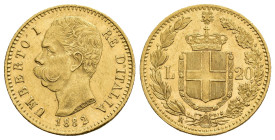 MONEDA EXTRANJERA. ITALIA. Humberto I. 20 liras. 1882. R. AU 6,45 g. 21,43 mm. KM-21. EBC.