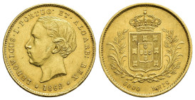 MONEDA EXTRANJERA. PORTUGAL. 5000 reis. 1862. AU 8,88 g. 23,6 mm. KM-508. Golpecito en canto. MBC+/EBC-.