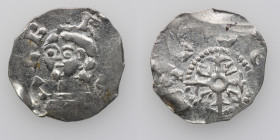 Belgium. Lower Lorraine. Heinrich 1039-1056. AR Denar (17mm, 1.03g). Dinant mint. ALBER[TV]S, head 3/4 turned left / ᓀE[ONAN]T, cross, circle in cente...