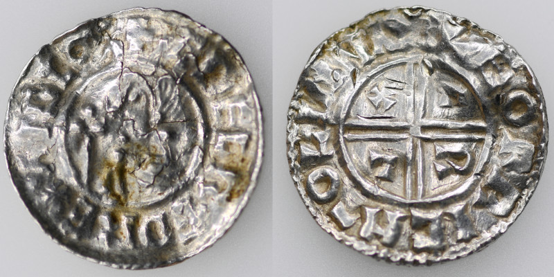 England. Aethelred II. 978-1016. AR Penny (20mm, 1.49g, 12h). Crux type (BMC iii...