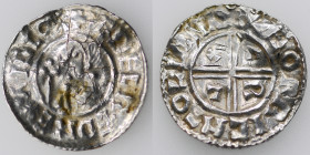 England. Aethelred II. 978-1016. AR Penny (20mm, 1.49g, 12h). Crux type (BMC iiia, Hild. C). Lympne mint; moneyer Leofric. Struck circa 991-997. + ÆÐE...