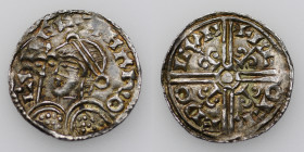 England. Harold I Harefoot 1035-1040. AR Penny (18mm, 1.12g, 10h). Fleur-de-Lis type (BMC v, Hild. B). London mint; moneyer Leofræd. Struck circa 1038...