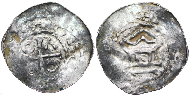 France. Diocese of Metz. Adalberon II minted with Otto III 983-1002. AR Denar (2...