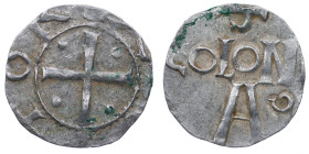Germany. Cologne. Otto III 983-1002. AR Denar (16mm, 1.52g). Cologne mint. [+OT]TO R[E]X, cross with pellets in each angle / S / COLON[IA] / A G, Colo...