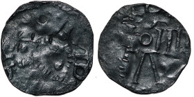 Germany. Cologne. Otto III 1000-1030. AR Denar (17mm, 1.45). Cologne mint. Cross with pellets in each angle / S / OLONII / A, Cologne monogram in thre...