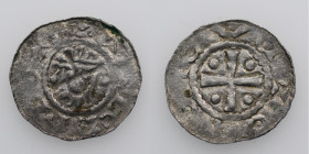 Germany. Saxony. Hermann 1059-1086. AR Denar (19mm, 0.78g). Jever mint. [ИEREMON], crowned head facing / ODDOϽCVD, cross with pellets in each angle. D...