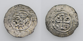 Germany. Saxony. Ordulf 1059-1071. AR Denar (18mm, 0.53g). Jever mint. Crowned head facing / Cross with pellet in each angle. Dbg. 595; Jesse 34. Fine...