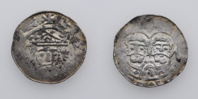 Germany. Duchy Saxony. Goslar. Heinrich III 1046-1056. AR Denar (16mm, 0.90g). H[ENRICVS IMPR], crowned bust facing / [S – SIMONS - S IVDAS], adjacent...