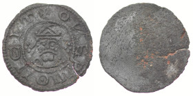 Germany. Lower Saxony. Ca 1050-1100. Uniface, brass-like metal, token (21mm, 1.23g). Goslar mint (?). +OИEPMONCIT, crowned (Goslar type) bust facing. ...