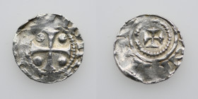 Germany. Saxony. Otto III 983-1002. AR Denar (16mm, 1.25g). Dortmund mint. [ODDOIMPERATOR], cross with pellet in each quarter / [THEROTMANNI], cross w...