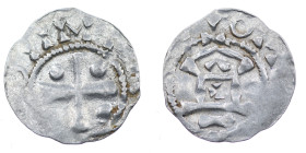 Germany. Mainz. Otto III 983-1002. AR Denar (17mm, 0.86g). Mainz mint. Cross with pellets in each angle / Church facade, cross in center. Dbg. 778. Ne...