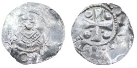 Germany. Mainz. Heinrich II 1002-1024. AR Denar (18mm, 1.72g). Mainz mint. Bust facing / Cross with pellets in each angle. Dbg. 802 var; Kluge 445. Ne...