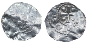 Germany. Franconia. Otto III 983-1002. AR Denar (18mm, 1.01g). Würzburg mint. [S KILIA]N S, bust of St. Kilian right / OT[TO IMP]E, cross with pellet ...
