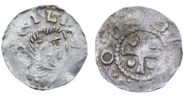Germany. Franconia. Otto III 983-1002. AR Denar (18mm, 1.14g). Würzburg mint. S KILIAN [S], bust of St. Kilian right / OT[T]O I[MPE], cross with pelle...