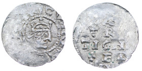 Germany. Swabia. Heinrich II 1002-1024. AR Denar (21mm, 1.53g). Strasbourg mint. [HEIN]RICVSREX, crowned head right / ARGE[N]-TIGN[A], cross written i...