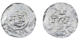 Germany. Swabia. Heinrich II 1002-1024. AR Denar (19mm, 1.33g). Strasbourg mint. [HEINRICVSREX], crowned head right / [A]RGE[N]-[T]IGN[A], cross writt...