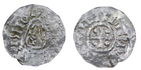The Netherlands. Friesland. Ca 1000. AR Denar (20mm, 0.65g). Uncertain mint in Friesland. High triangle with cross on top and in center / Cross with p...