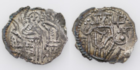 Bulgaria. Ivan Alexander 1331-1371. AR Groš (21mm, 1.19g). IC - XC, Christ Pantokrator seated on throne facing / Ivan standing facing, holding crucifo...