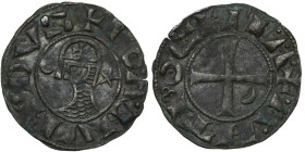 Crusaders. Antioch. Bohemund IV, 1201-1216. BI Denier (18mm, 1.01g). +B•AHVHDVS, helmeted bust left; crescent before, star behind / +A NTI•CIIIA, cros...